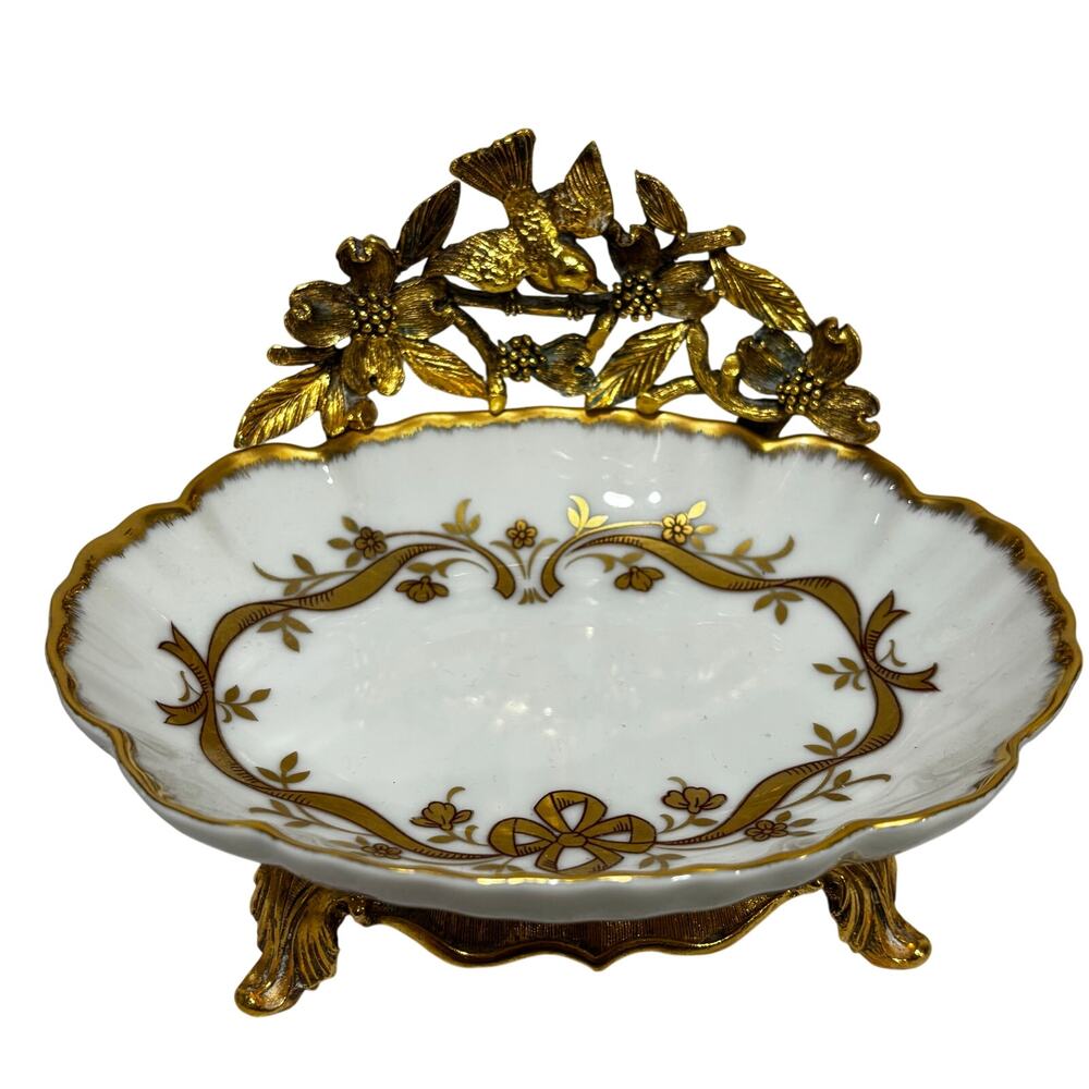 Vintage mid century Matson brand vanity set Old Hollywood Regency gold & white - Picture 3 of 16